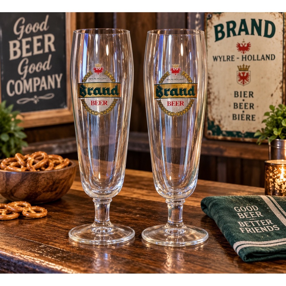 Vintage Brand Beer Pilsner Glasses Set of 2 Wylre Holland Footed Dutch Beer